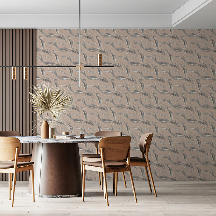 Subtle Woven Botanical Wallpaper | Small-Scale Texture, Dusty Rose & Gray
