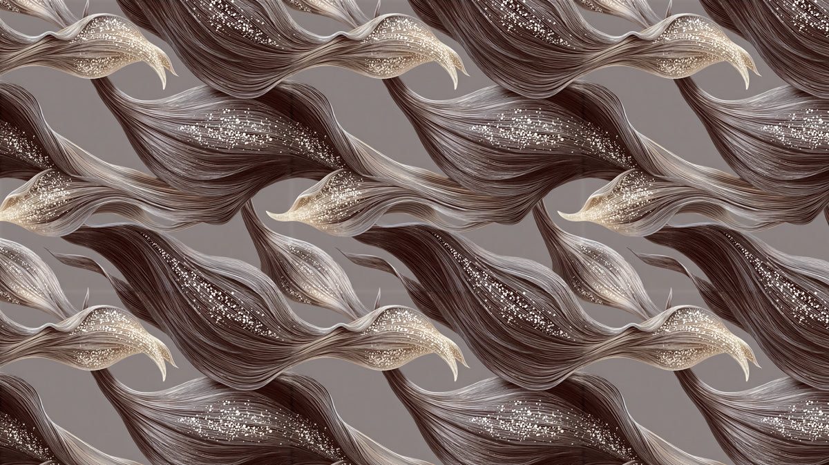 Luxury Wavy Leaf Mural Wallpaper | Mocha Brown, Glimmering Texture, Modern Flow