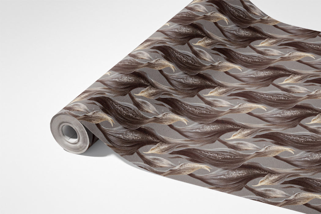 Micro Wavy Leaf Texture Wallpaper | Dense Mocha & Taupe, Organic Weave Effect