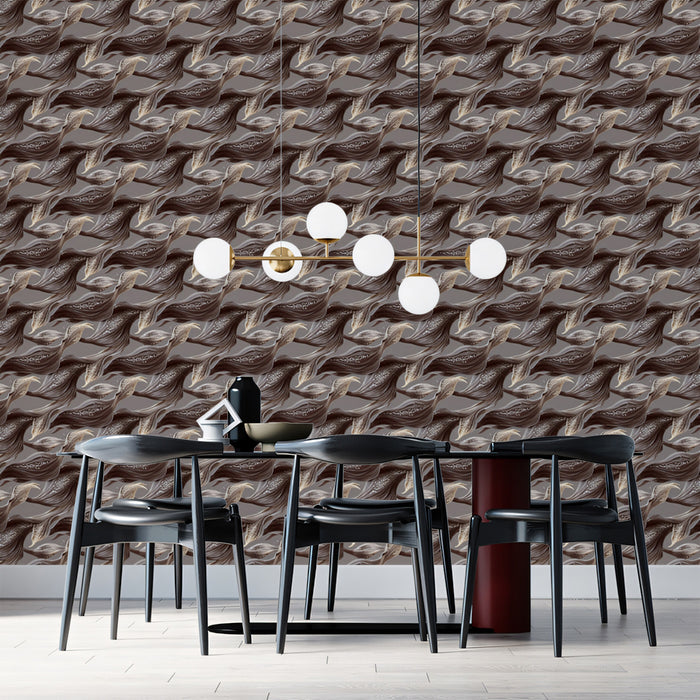 Micro Wavy Leaf Texture Wallpaper | Dense Mocha & Taupe, Organic Weave Effect