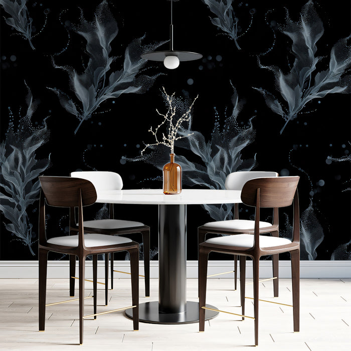 Dark Seaweed Mural Wallpaper | Dot Texture, Mysterious, Black and Charcoal Gray