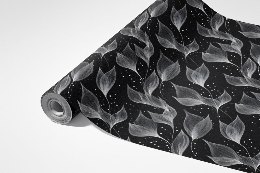 Micro Sheer Leaf Texture Wallpaper | Black and White, Diagonal, Intricate Pattern