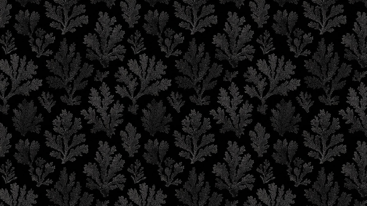Moody Coral Damask Wallpaper | Black-on-Black, Stippled Texture, Gothic Glamour