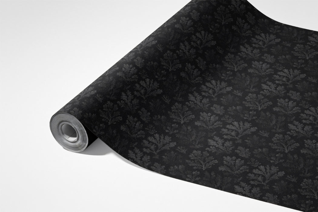 Tonal Black Floral Texture Wallpaper | Micro Damask, Subtle, High-Density Repeat