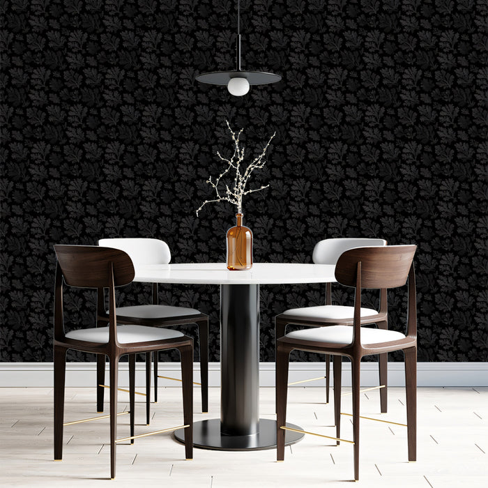 Tonal Black Floral Texture Wallpaper | Micro Damask, Subtle, High-Density Repeat
