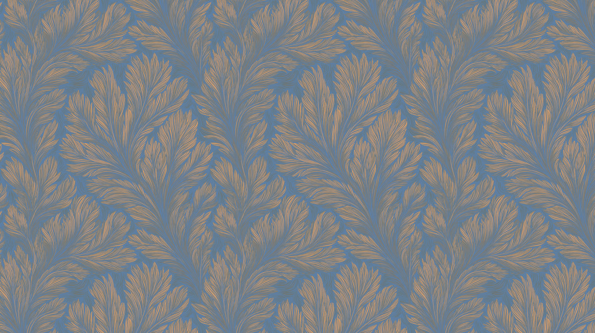 Contrast Feathered Leaf Mural | Blue & Gold, Hand-Painted Texture, Vertical Movement