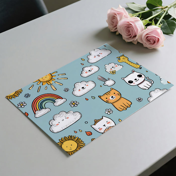 Doodle Animal Cloud Wallpaper | Hand-Drawn, Kawaii, Light Blue Nursery Print