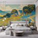 Countryside Cottage Mural Wallpaper in Bedroom | Various Colors (Yellow, Blue, Green, etc.) of cottage