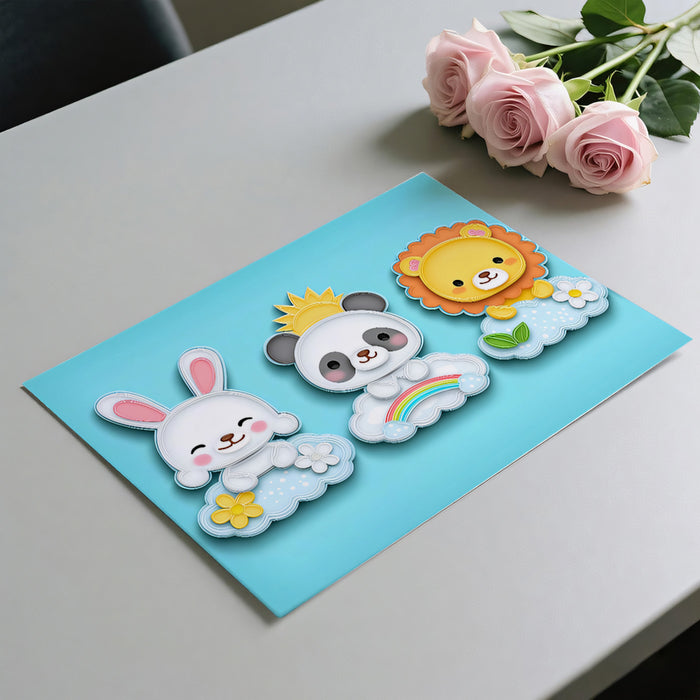 Cute Animal Cloud Cutout Mural | Vibrant Nursery Art, Panda, Lion & Bunny