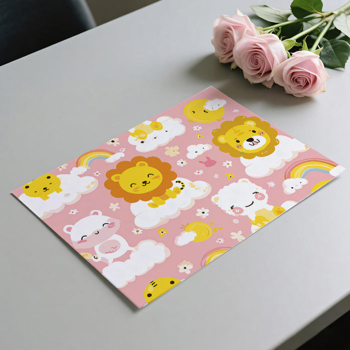 Playful Safari Cloud Pattern | Pink & Yellow, Lion & Polar Bear, Dense Repeat