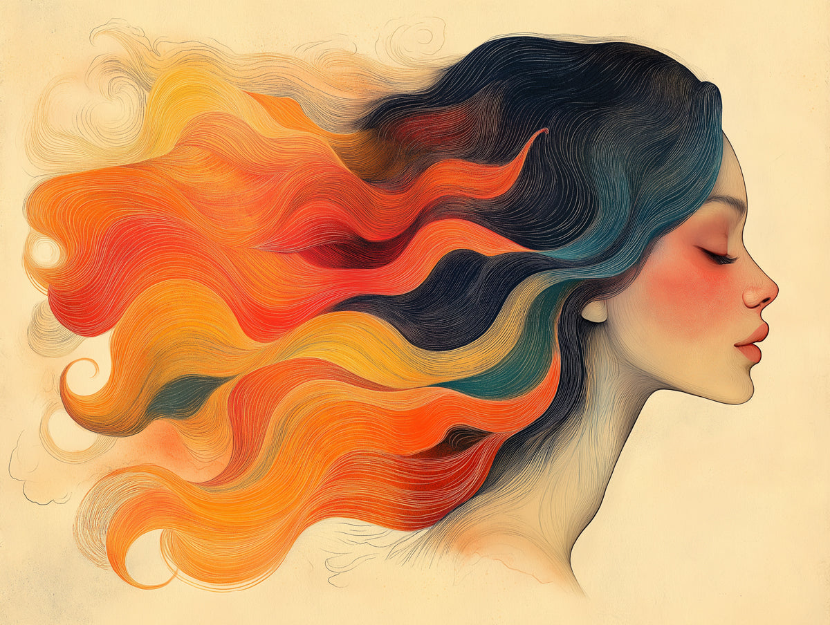 Abstract Woman with Flowing Hair Mural Wallpaper in Living Room | Various Colors (Blue, Orange, Red, etc.) of Woman