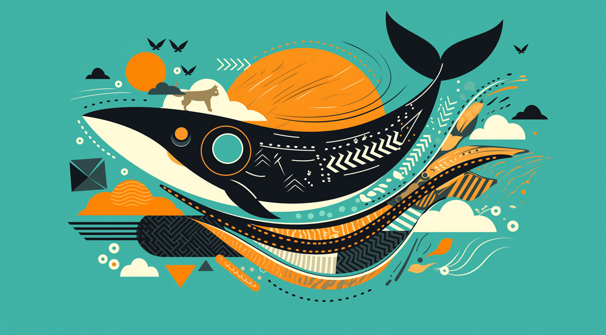 Abstract Whale & Safari Mural | Geometric, Mid-Century Modern, Teal & Orange