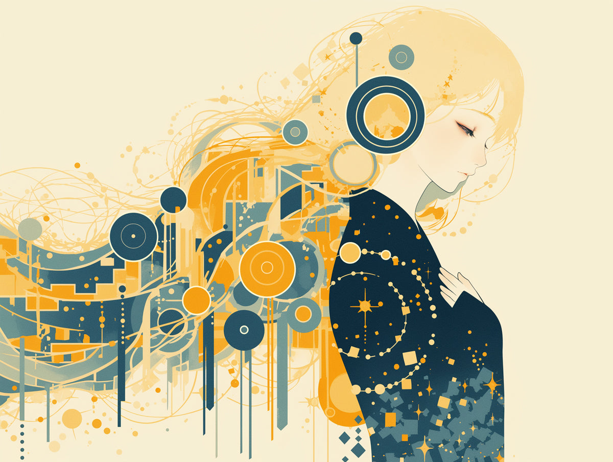 Illustration of Woman with Floral Hair Mural Wallpaper in Living Room | Various Colors (Orange, Blue, Yellow, etc.) of Woman