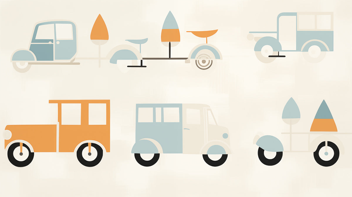 Geometric Retro Vehicle Repeat | Flat Design, Muted Pastel Palette, Abstract Transport