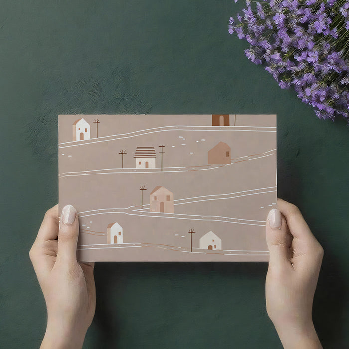 Minimalist Hillside Village Pattern | Neutral Tones, Abstract Road Map, Subtle Texture