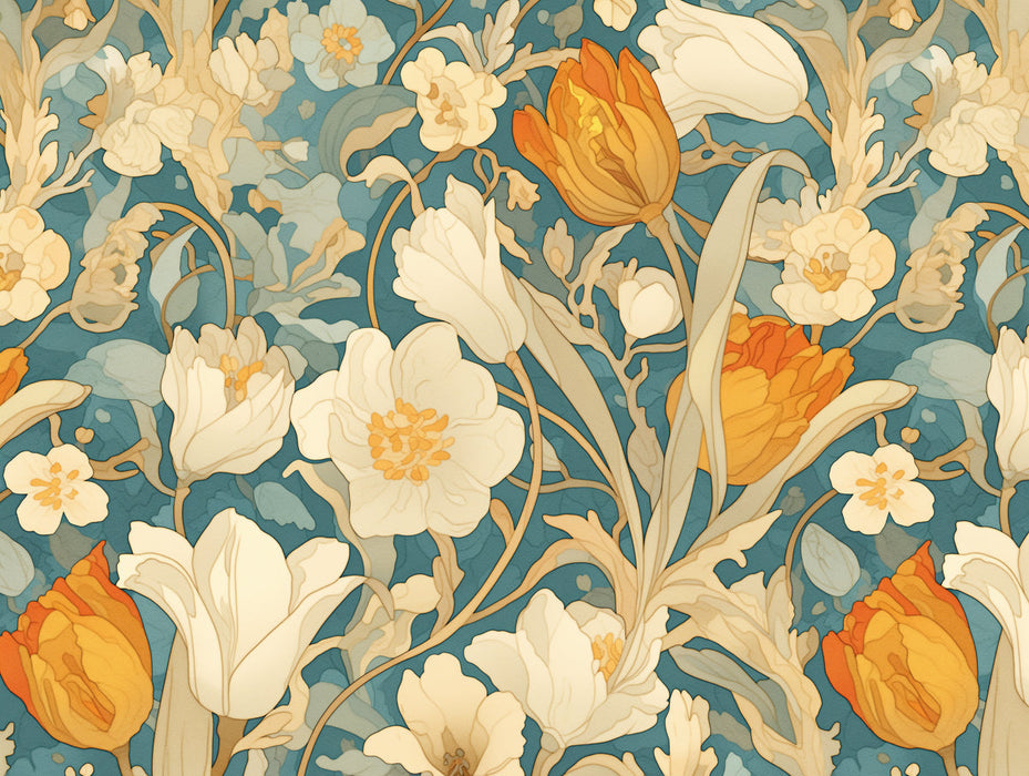Vintage Floral Wallpaper in Bedroom | Various Colors (Pink, Yellow, Green, etc.) of Flowers