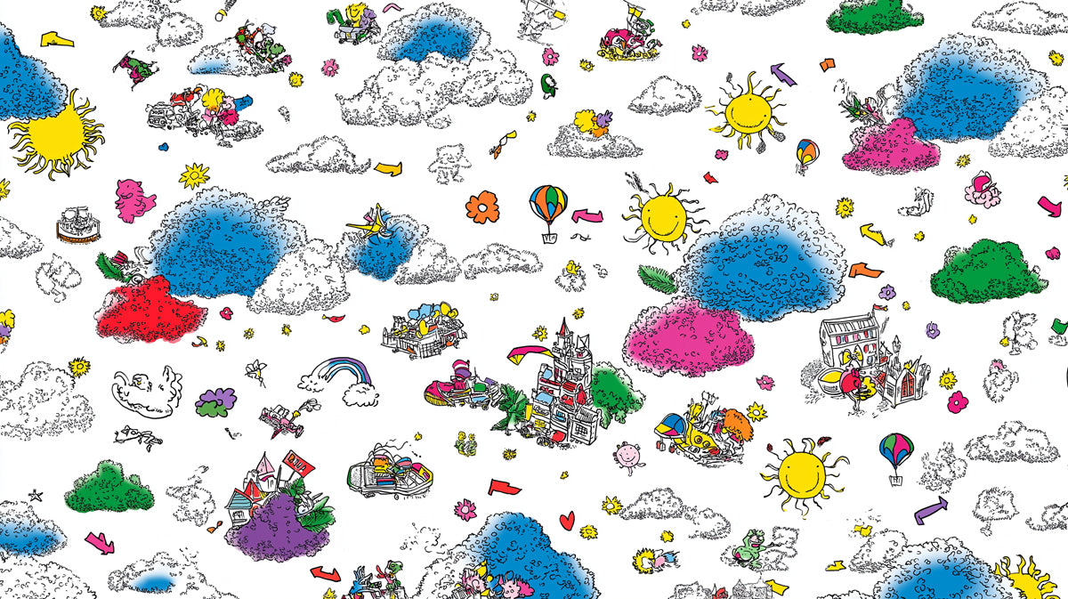 Where's Waldo Style Doodle Mural | Ultra-Dense, High-Contrast, Whimsical Townscape