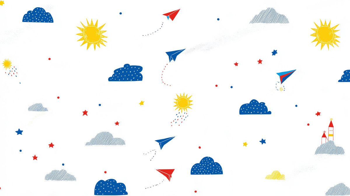 Paper Airplane Doodle Pattern | Primary Colors, Geometric, Minimalist Sky Motif