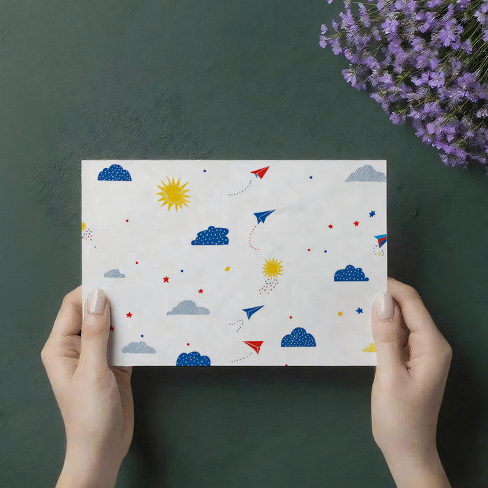 Paper Airplane Doodle Pattern | Primary Colors, Geometric, Minimalist Sky Motif