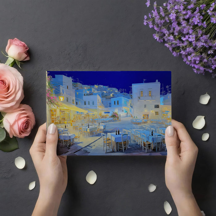 Aegean Village Night Scene Mural Wallpaper | Greek Islands, Oil Painting, Blue and White Contrast