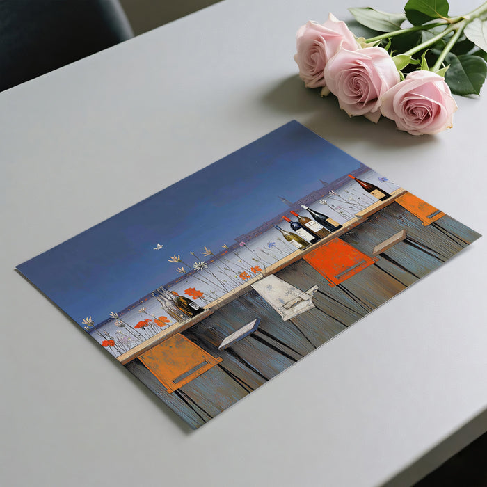 Waterfront Wildflower Bar Mural Wallpaper | Coastal Scenery, Orange and White Pop, Panoramic View