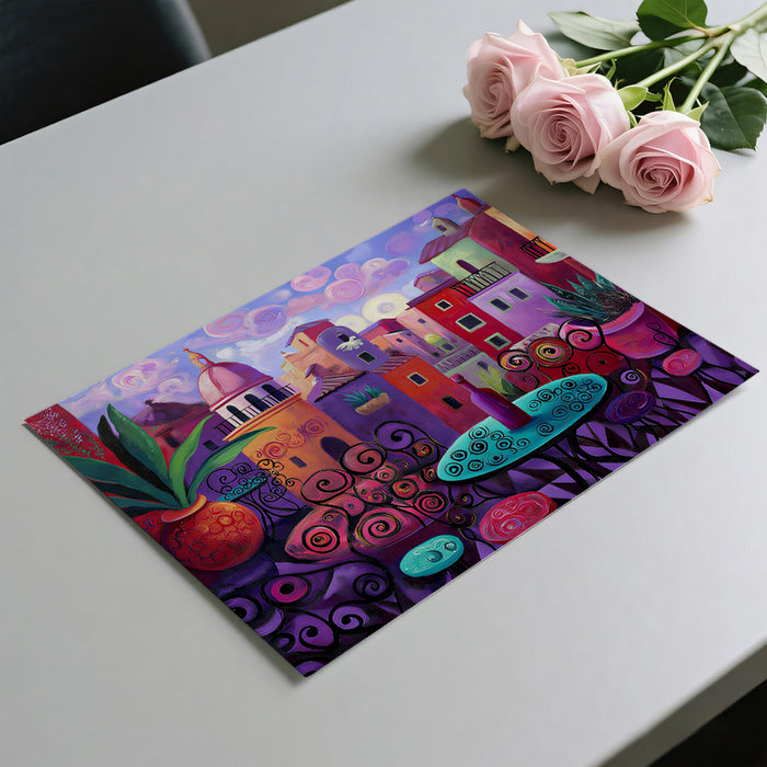 Maximalist Terrace View Mural Wallpaper | Bold Abstract Color, Spanish Architecture, Vibrant Oil Paint