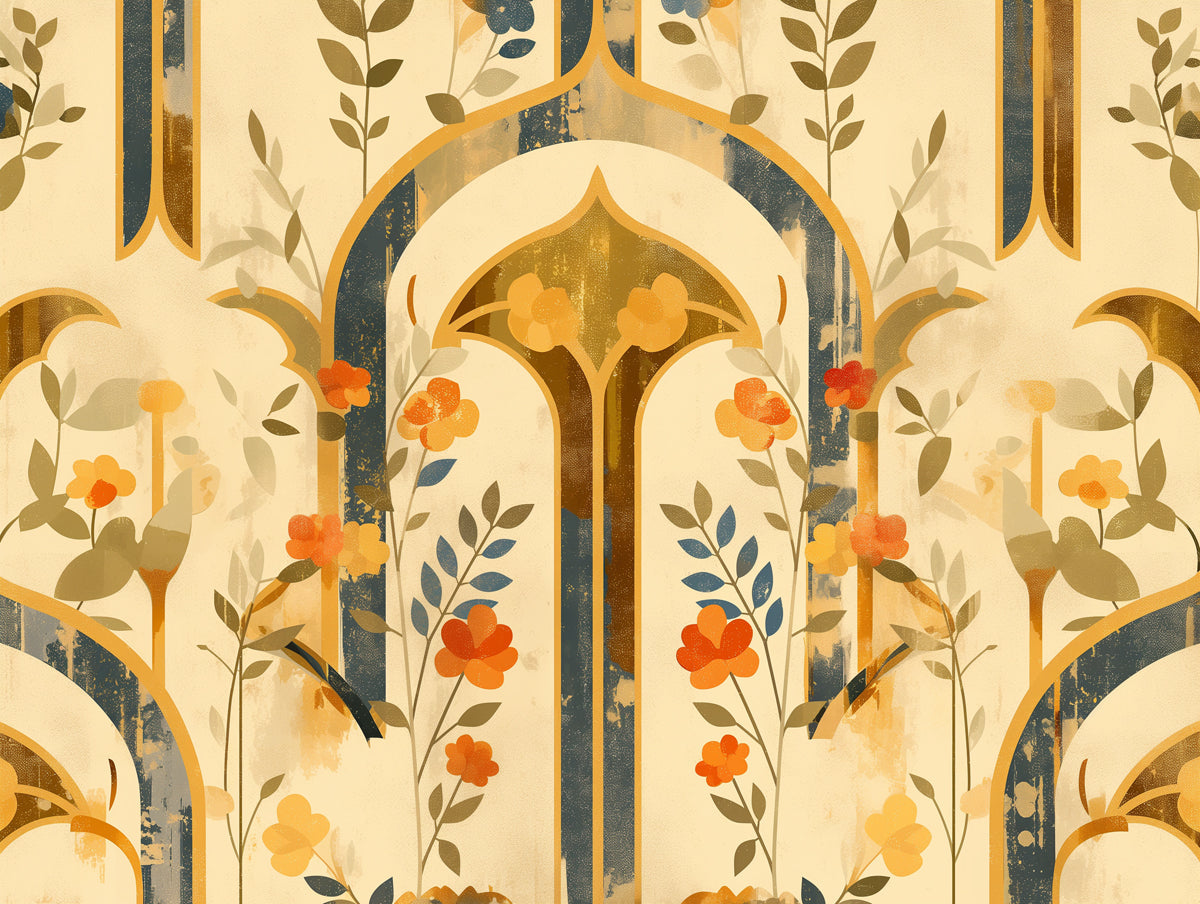 Botanical Arch Wallpaper in Living Room | Various Colors (Green, Brown, Beige, etc.) of Botanical Arch