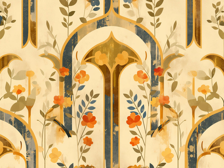Botanical Arch Wallpaper in Living Room | Various Colors (Green, Brown, Beige, etc.) of Botanical Arch