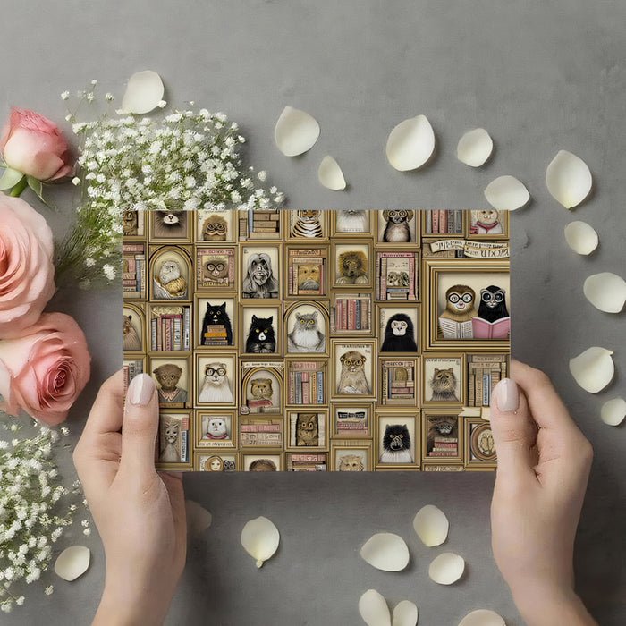 Framed Portrait Gallery Mural Wallpaper | Academic Animals, Vintage Gold Frames, Dark Academia Aesthetic