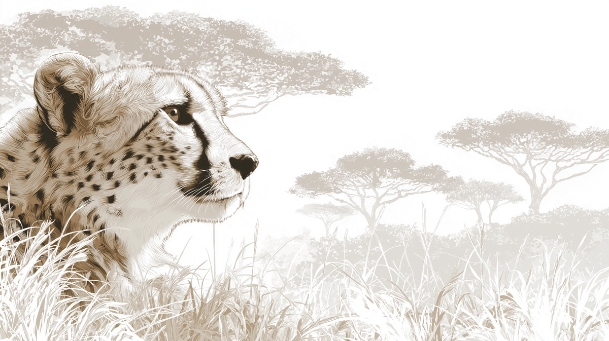 Serene Cheetah Profile Mural Wallpaper | Soft Sepia Tone, African Savanna, Minimalist Wild Life Art