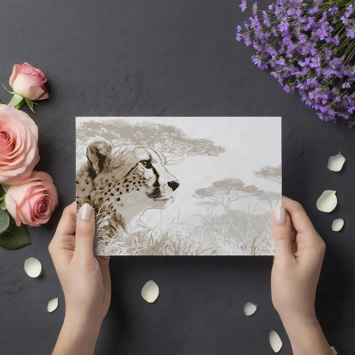 Serene Cheetah Profile Mural Wallpaper | Soft Sepia Tone, African Savanna, Minimalist Wild Life Art