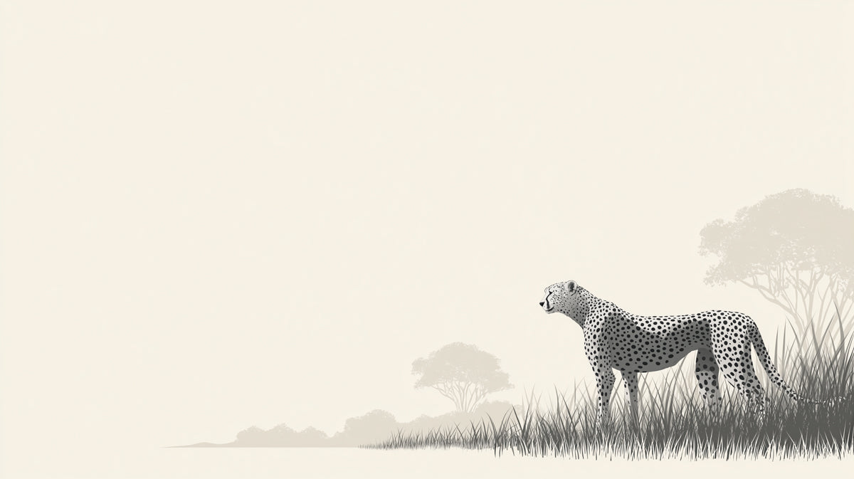 Minimalist Monochrome Cheetah Mural Wallpaper | High Contrast, Serengeti Silhouette, Modern Safari Theme