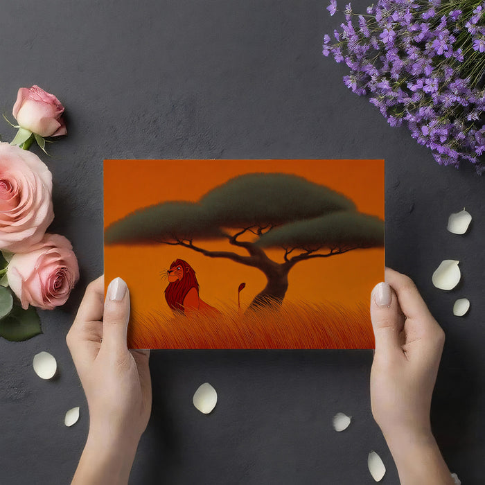 Lion King Savanna Sunset Mural Wallpaper | Classic Animation Style, Fiery Orange Tones, Iconic Silhouette