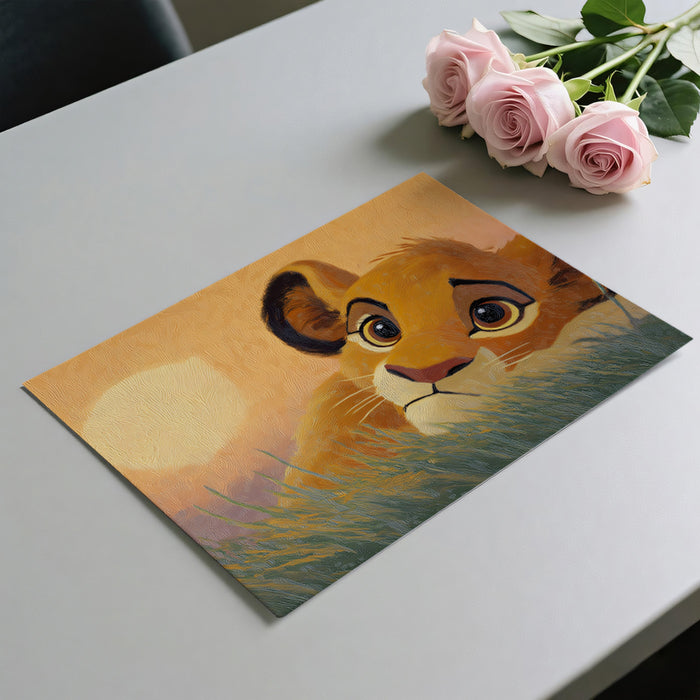 Cute Lion Cub Oil Painting Mural Wallpaper | Warm Golden Sunset, Soft Impressionist Texture, Nursery Art
