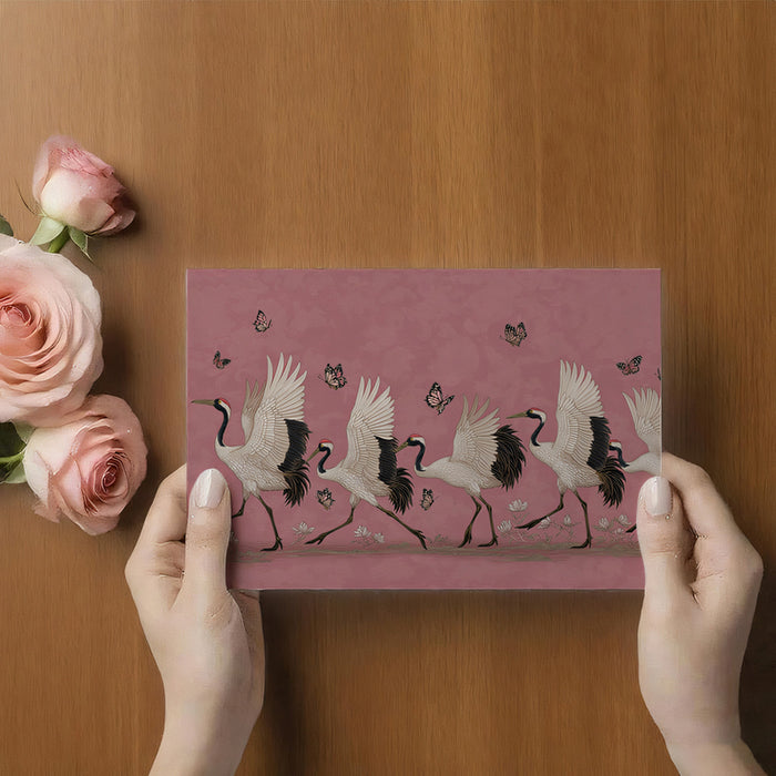 Dancing Cranes and Lotus Mural Wallpaper | Elegant March, Mauve Pink Tone, Traditional Chinoiserie Style