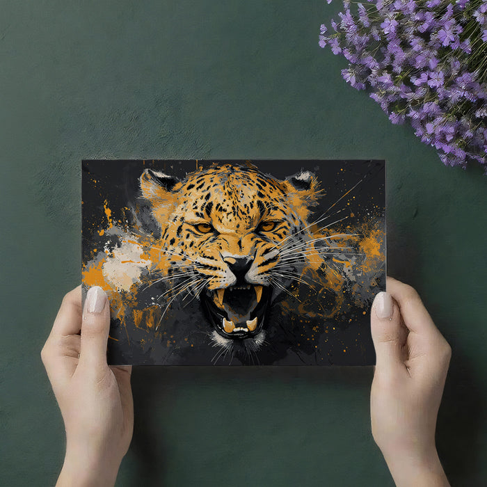 Roaring Jaguar Abstract Mural Wallpaper | Orange and Gray Grunge, Explosive Emotion, Powerful Statement