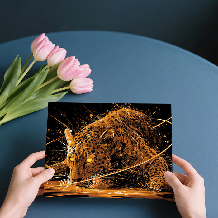 Hunter Jaguar Neon Glow Mural Wallpaper | Stalking Predator, Electric Orange, Cyberpunk Energy