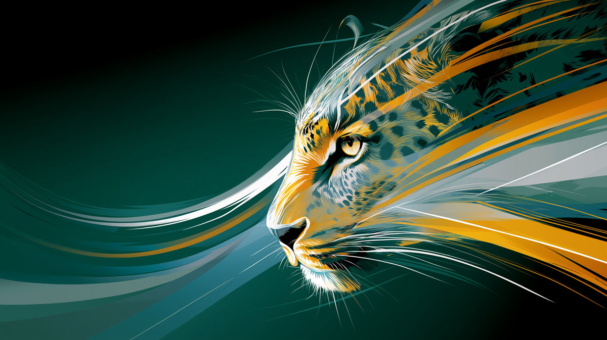Speed Jaguar Head Profile Mural Wallpaper | Graphic Motion Blurs, Deep Teal Palette, Futuristic Vector