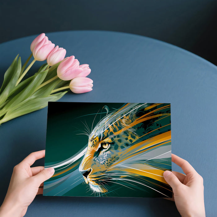 Speed Jaguar Head Profile Mural Wallpaper | Graphic Motion Blurs, Deep Teal Palette, Futuristic Vector