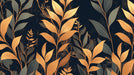 Dark Leafy Wallpaper in Living Room | Various Colors (Gold, Green, Black, etc) of Leaves
