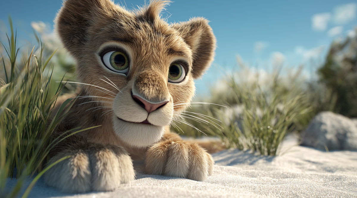 Hyper-Realistic Lion Cub Close-up Mural Wallpaper | High Detail, Innocent Gaze, Natural Earth Tones