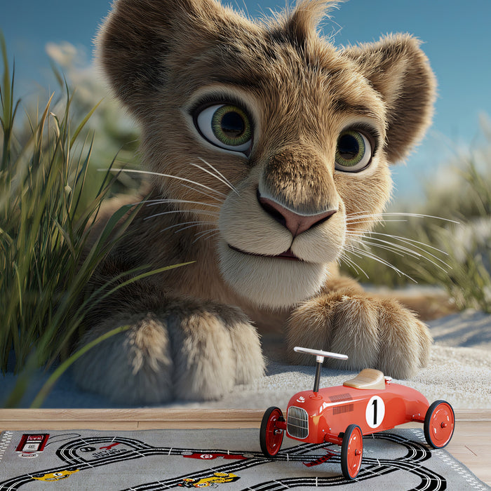 Hyper-Realistic Lion Cub Close-up Mural Wallpaper | High Detail, Innocent Gaze, Natural Earth Tones