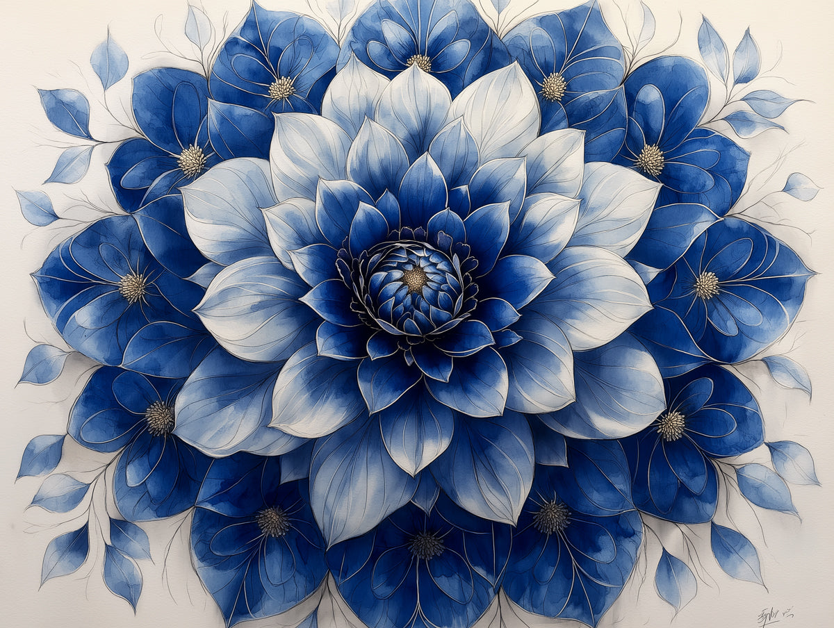Blue Floral Wallpaper in Bedroom | Various Colors (Blue, White, etc.) of Flowers