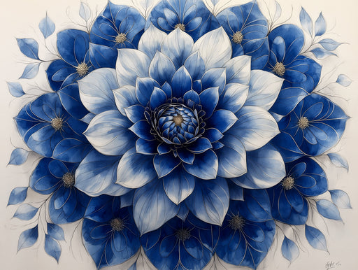 Blue Floral Wallpaper in Bedroom | Various Colors (Blue, White, etc.) of Flowers
