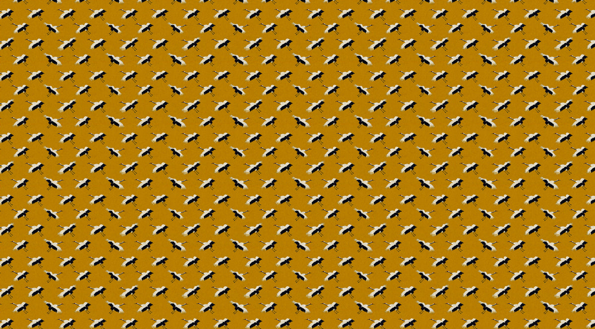 Micro Crane Pattern Mural Wallpaper | Intense Mustard Yellow, Repeating Geometric Print, Whimsical Insects