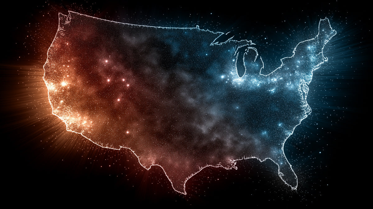 Cosmic USA Map Mural Wallpaper | Glowing Stars, Red White and Blue, Abstract Nebula Art