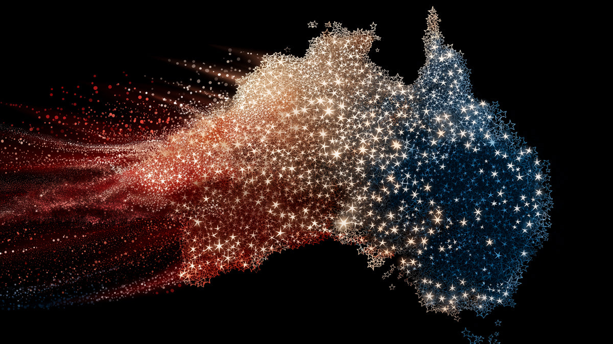 Australia Star Map Mural Wallpaper | Abstract Glitter, Dynamic Stars, Patriotic Red and Blue