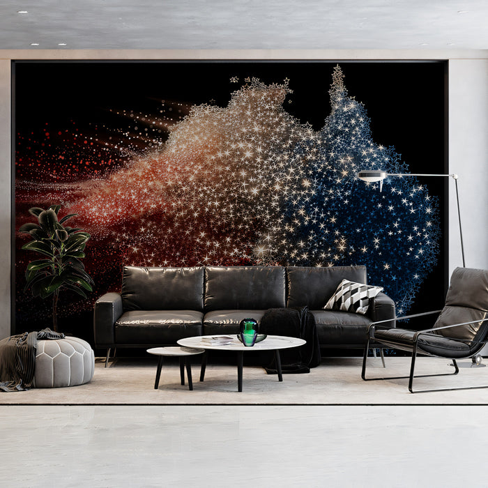 Australia Star Map Mural Wallpaper | Abstract Glitter, Dynamic Stars, Patriotic Red and Blue