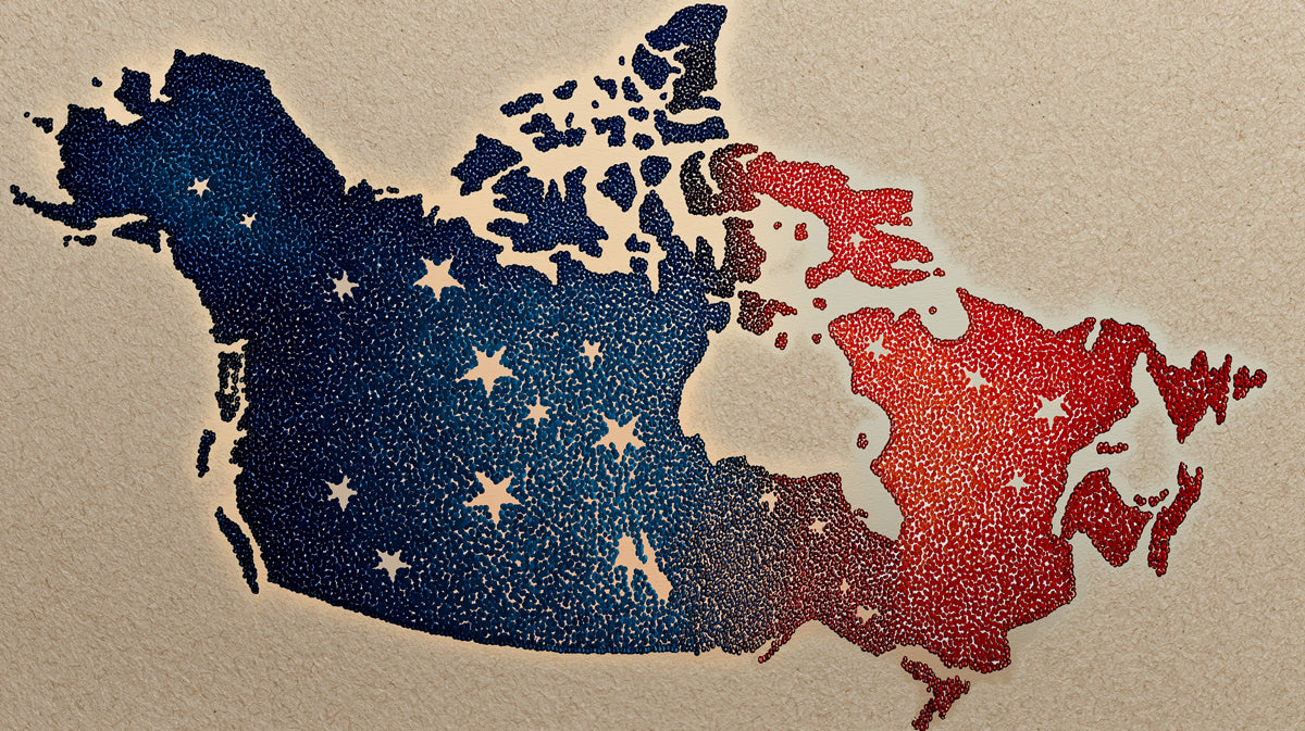 Canada Star Map Mural Wallpaper | Dot Art Texture, Red and Blue Contrast, Neutral Paper Background