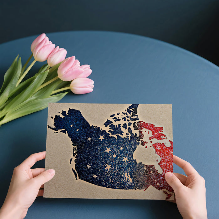 Canada Star Map Mural Wallpaper | Dot Art Texture, Red and Blue Contrast, Neutral Paper Background